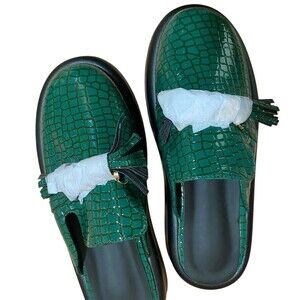 Women’s snake texture clog Shoes Green Tassel Slip-On Backless Size 6